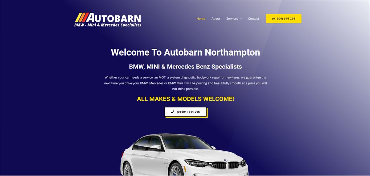 Autobarn Northampton website homepage for their BMW, MINI and Mercedes-Benz specialist garage