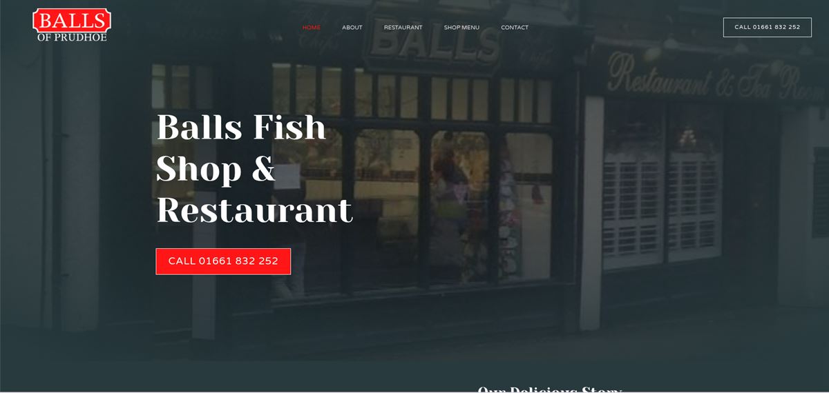 Balls of Prudhoe website homepage for the fish shop and restaurant