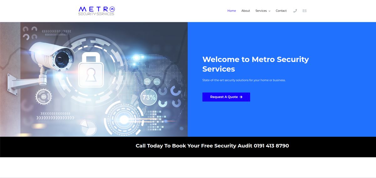 Metro Security Services website homepage with CCTV and alarm security imagery