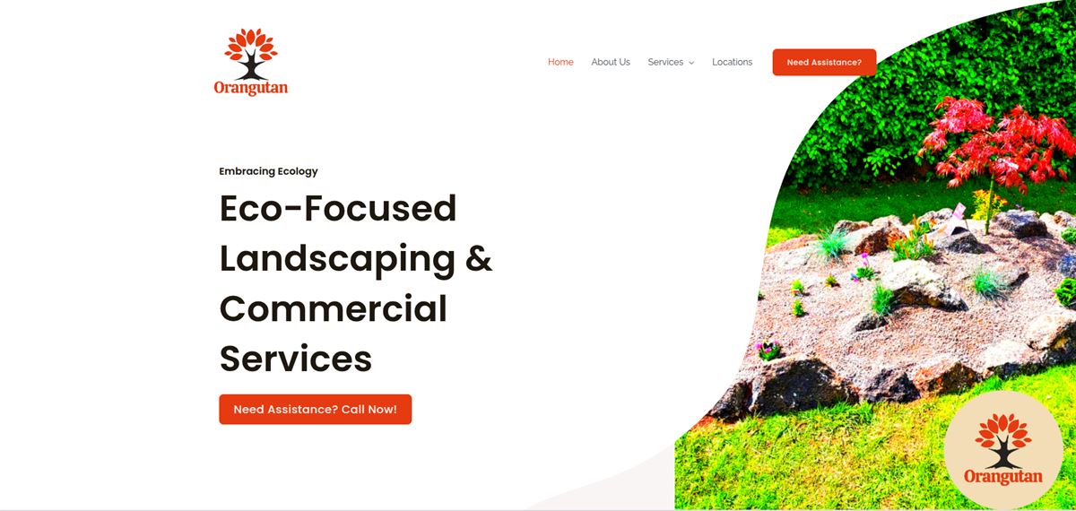 Orangutan website homepage for the eco-focused landscaping and commercial grounds maintenance company