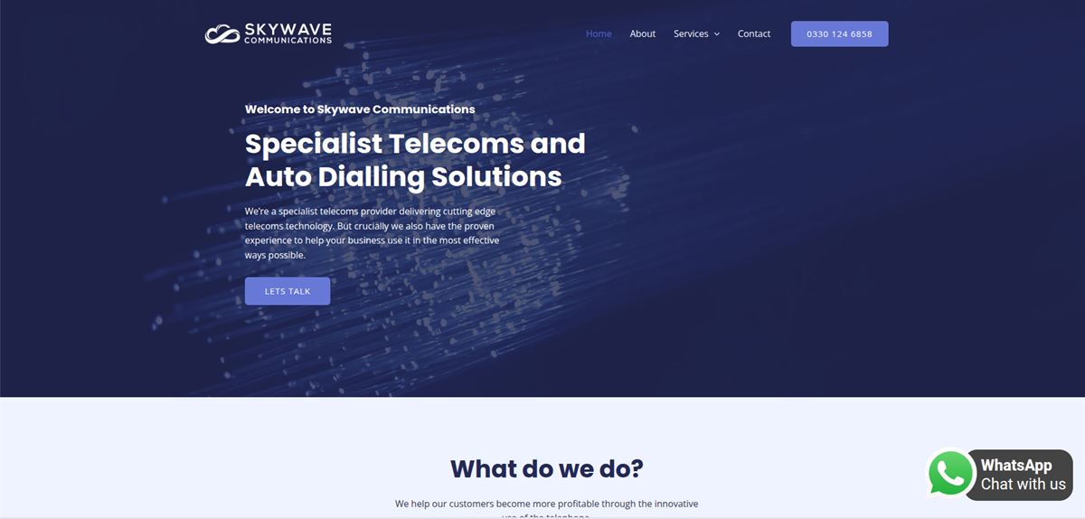 Skywave Communications website homepage for the specialist telecoms and auto-dialling provider