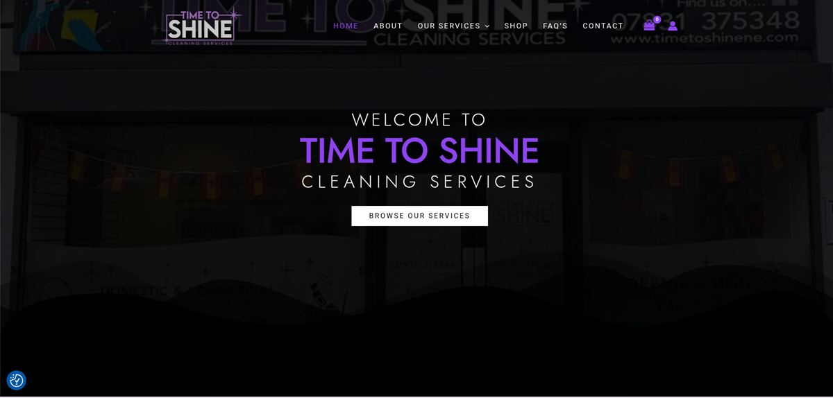Time To Shine Cleaning Services website homepage