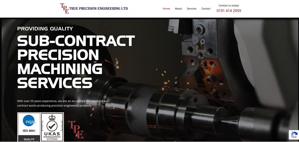 True Precision Engineering website homepage for the sub-contract precision machining specialist
