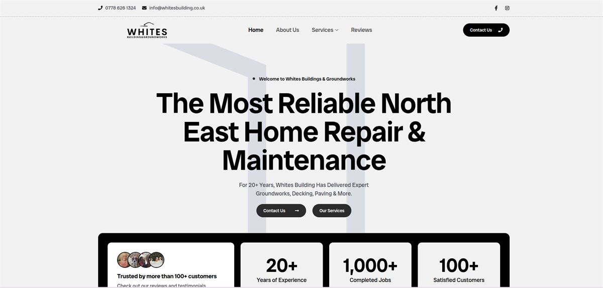 Whites Building & Groundworks website homepage for the North East home repair and maintenance company